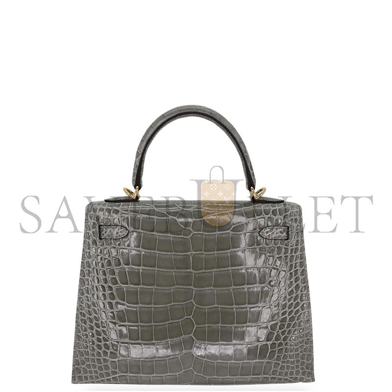 H**mes master kelly 25 sellier gris cement shiny alligator gold hardware (25*17*7cm)